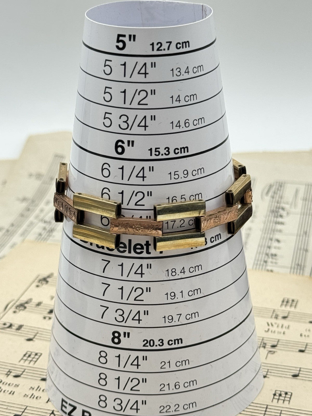 Vintage Art Deco 12k Gold Filled Link Bracelet 6.5”l X 0.6”w Geometric Design
