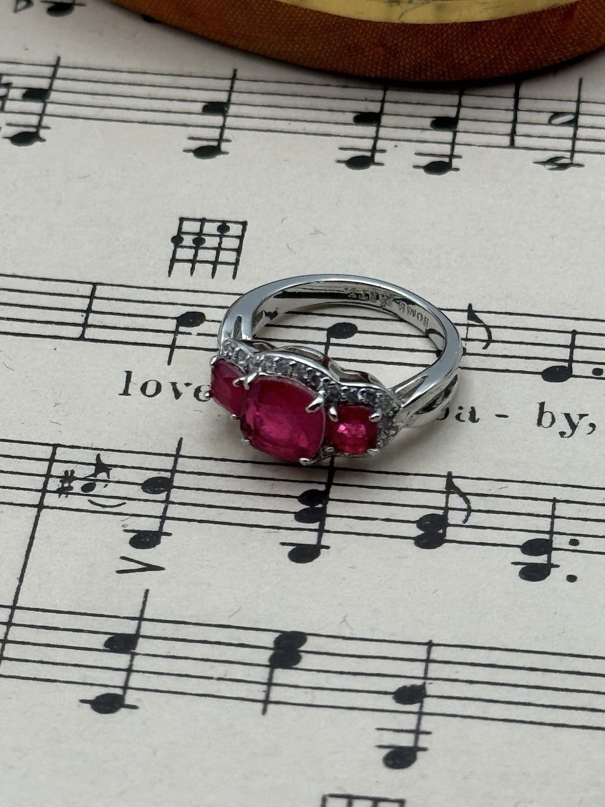 Vintage Silvertone Pink Stone Ring Size 5
