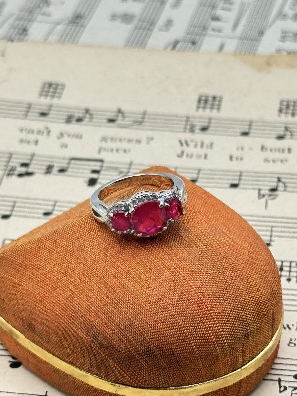 Vintage Silvertone Pink Stone Ring Size 5