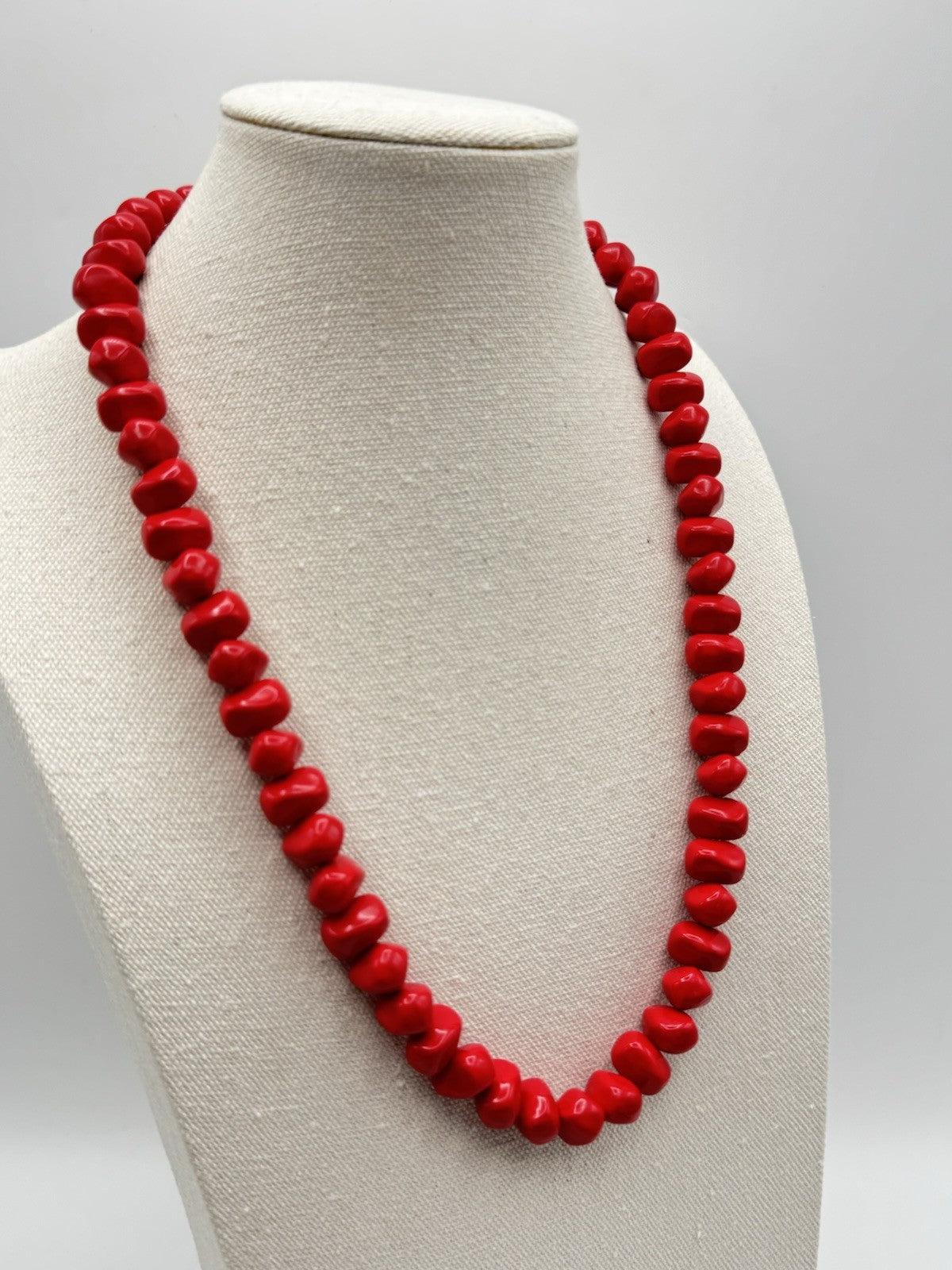 Vintage Red Bead Nugget 0.5” Wide Beaded Necklace 24”