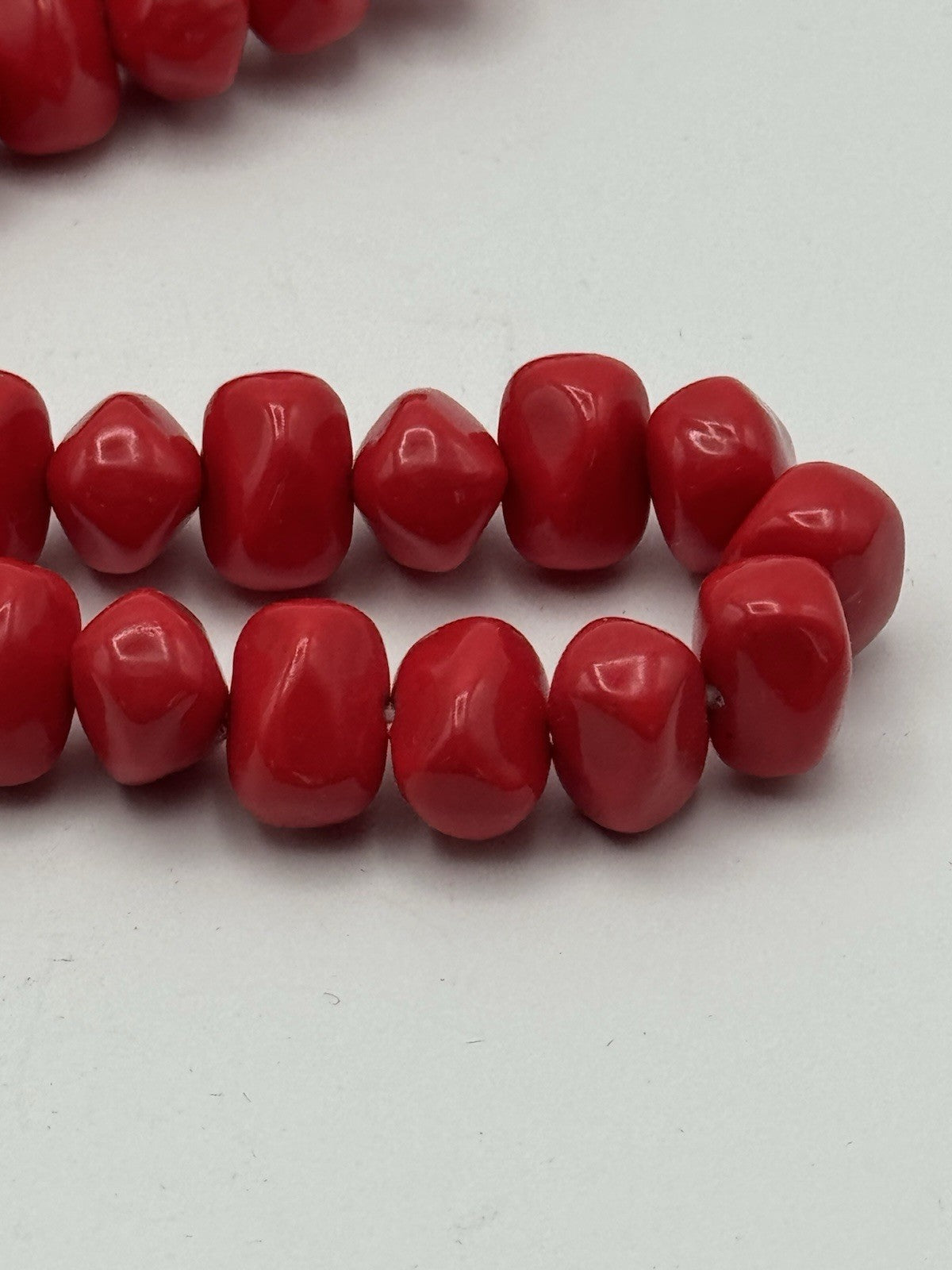 Vintage Red Bead Nugget 0.5” Wide Beaded Necklace 24”