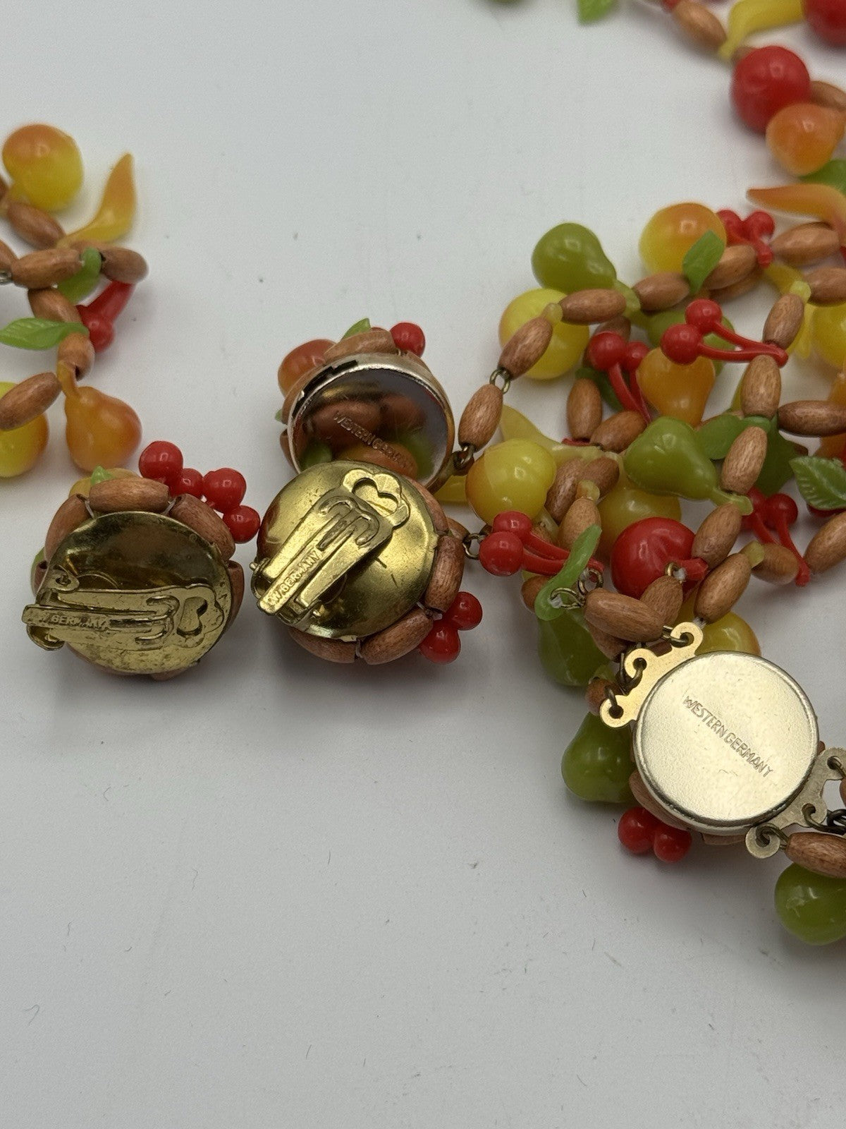Vintage West Germany Plastic Fruit Jewelry Set Necklace Bracelet Earrings