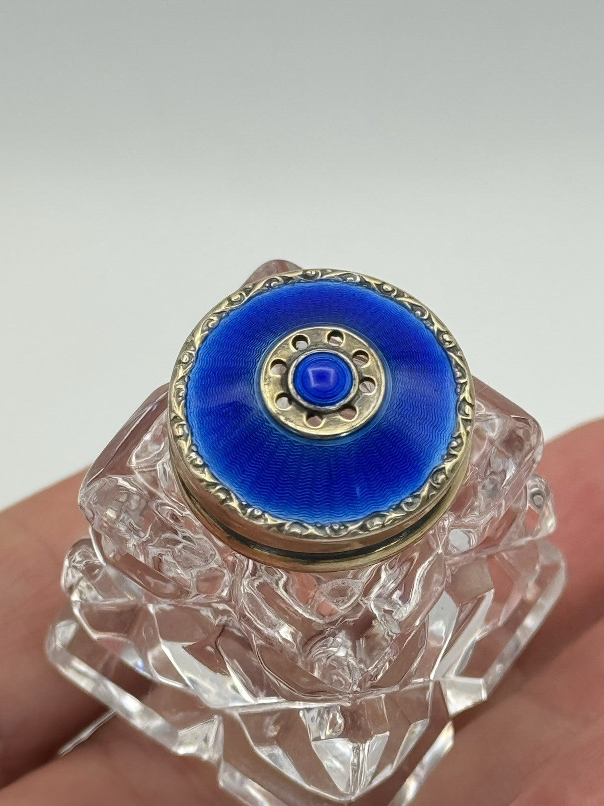VTG Crystal Guilloché Royal Blue Lids Pepper & Salt Shaker 925 NORWAY