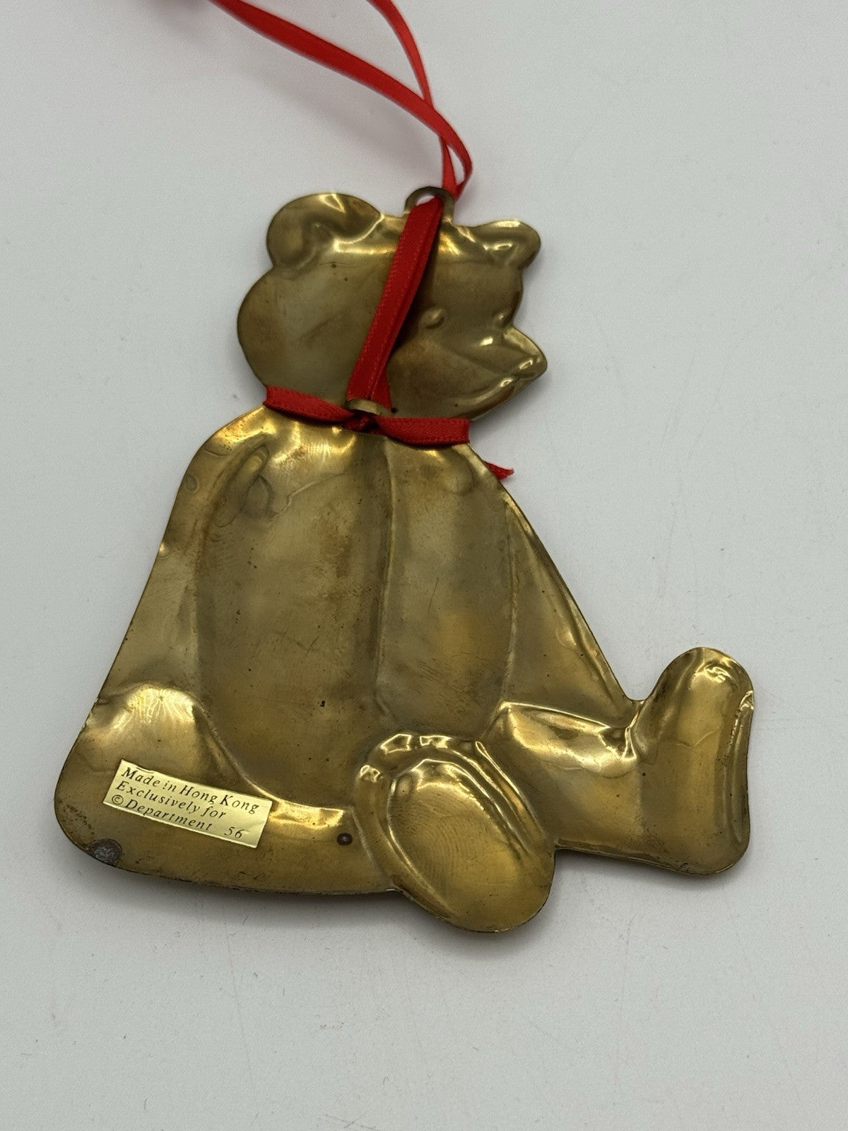 2 Brass Tone Teddy Bear Ornaments Large 4.25”h Small 4”h