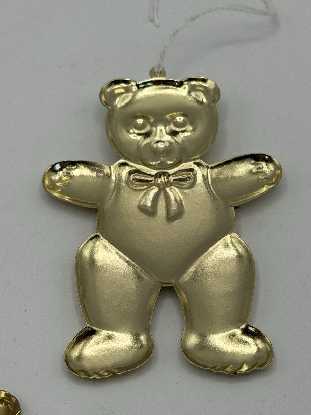 2 Brass Tone Teddy Bear Ornaments Large 4.25”h Small 4”h