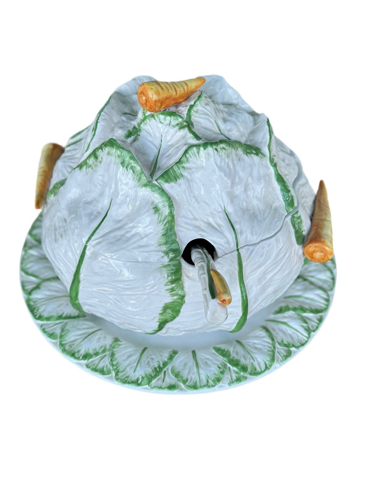 VINTAGE Italian Majolica Cabbage Tureen Set Carrot Handles Platter Ladle RARE