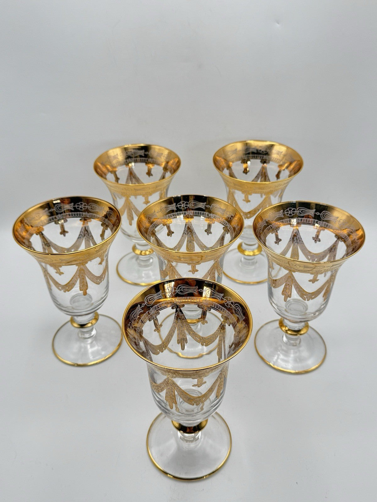 Vintage Set of 6 Medici Goblets Arte Italica 24k Gold Trim 6.38”h Estate Find