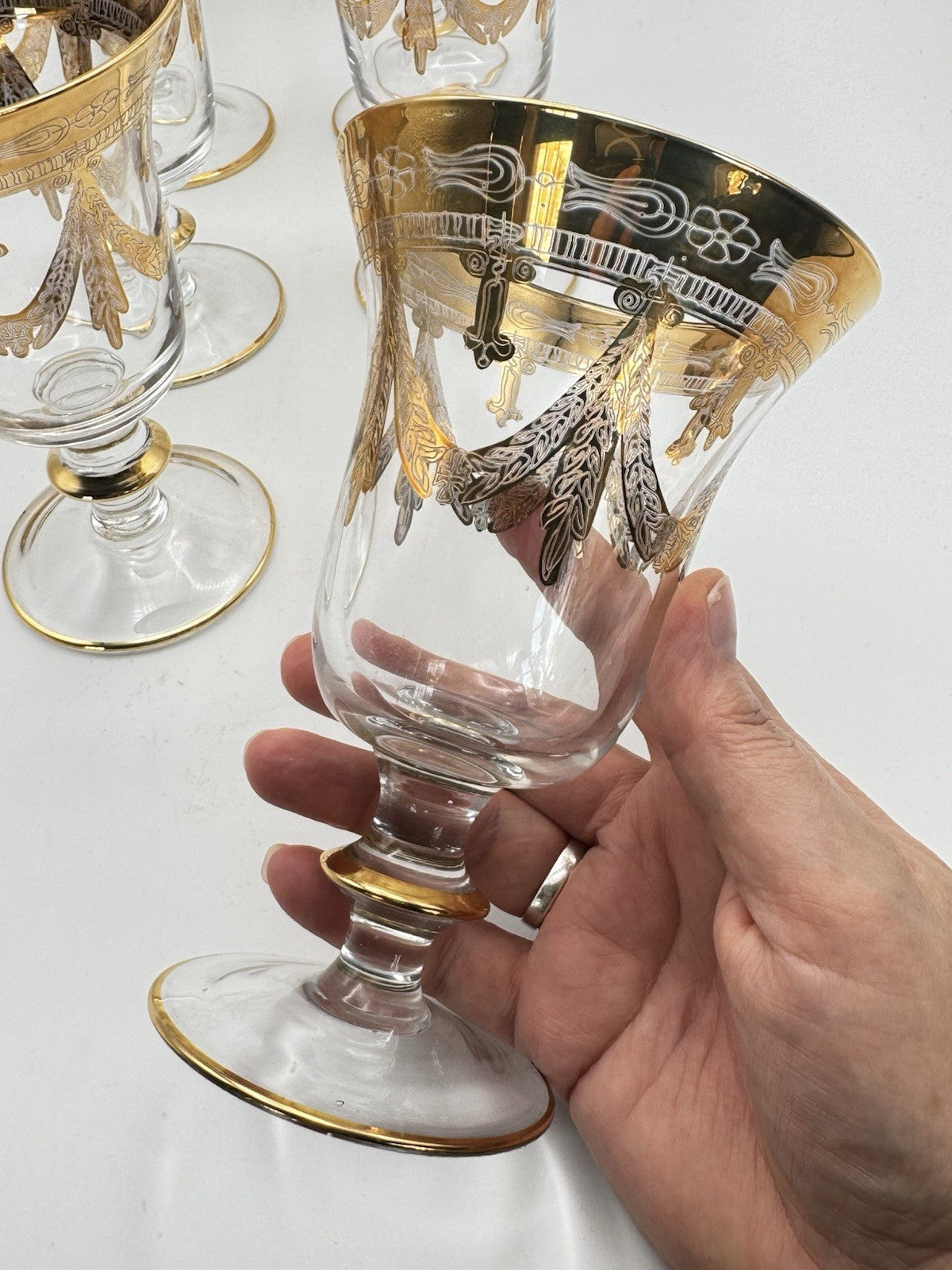 Vintage Set of 6 Medici Goblets Arte Italica 24k Gold Trim 6.38”h Estate Find