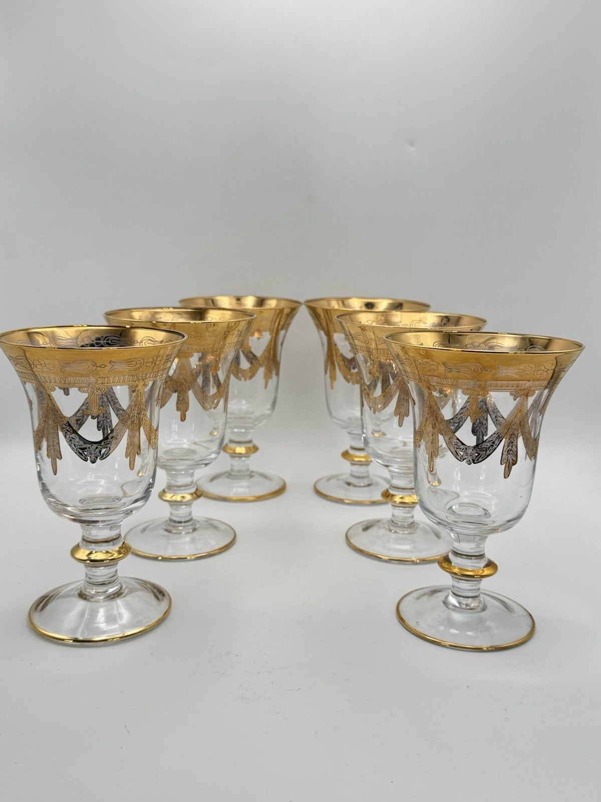 Vintage Set of 6 Medici Goblets Arte Italica 24k Gold Trim 6.38”h Estate Find