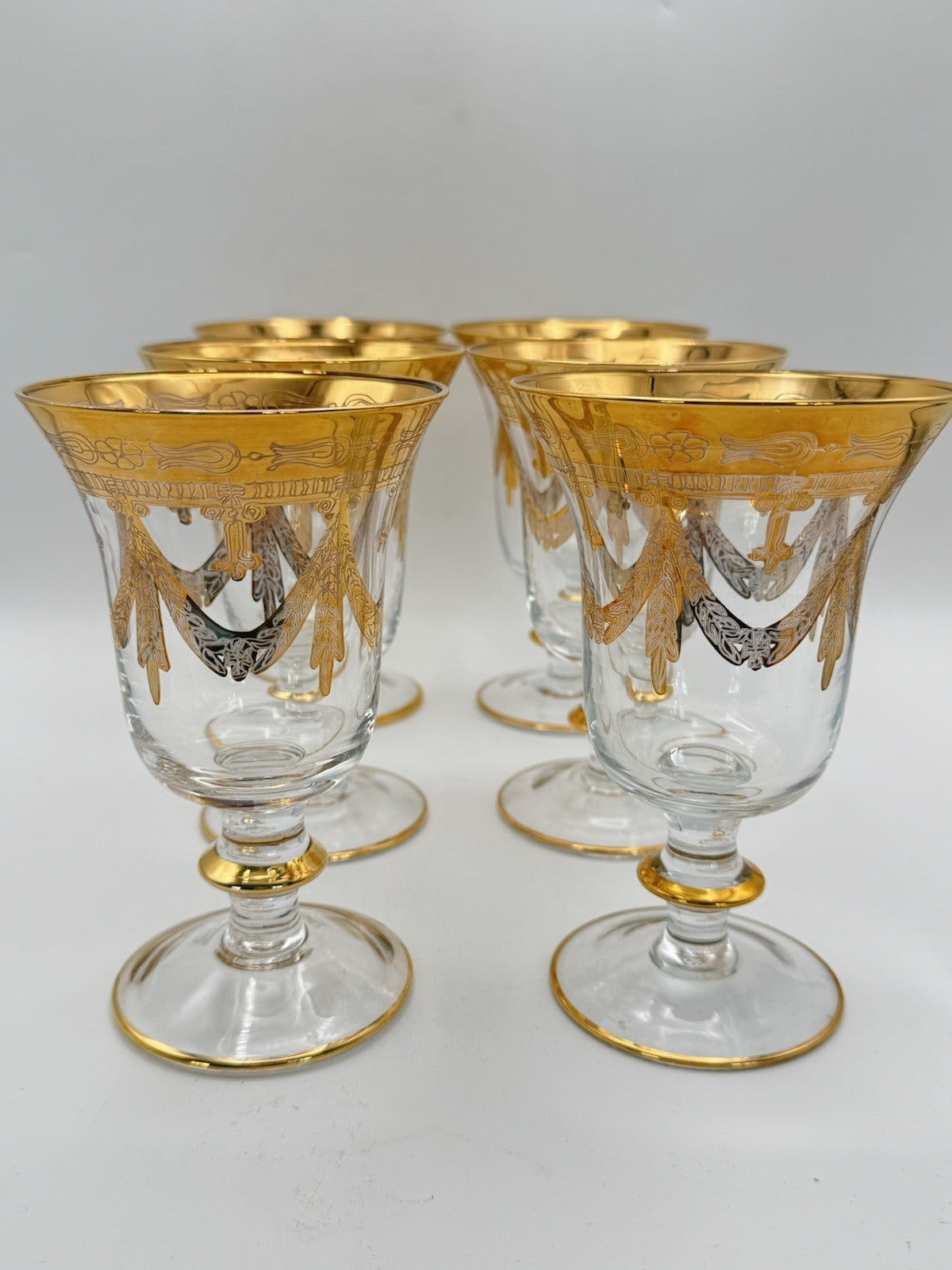 Vintage Set of 6 Medici Goblets Arte Italica 24k Gold Trim 6.38”h Estate Find