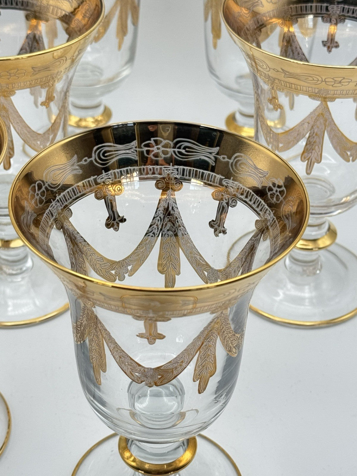 Vintage Set of 6 Medici Goblets Arte Italica 24k Gold Trim 6.38”h Estate Find