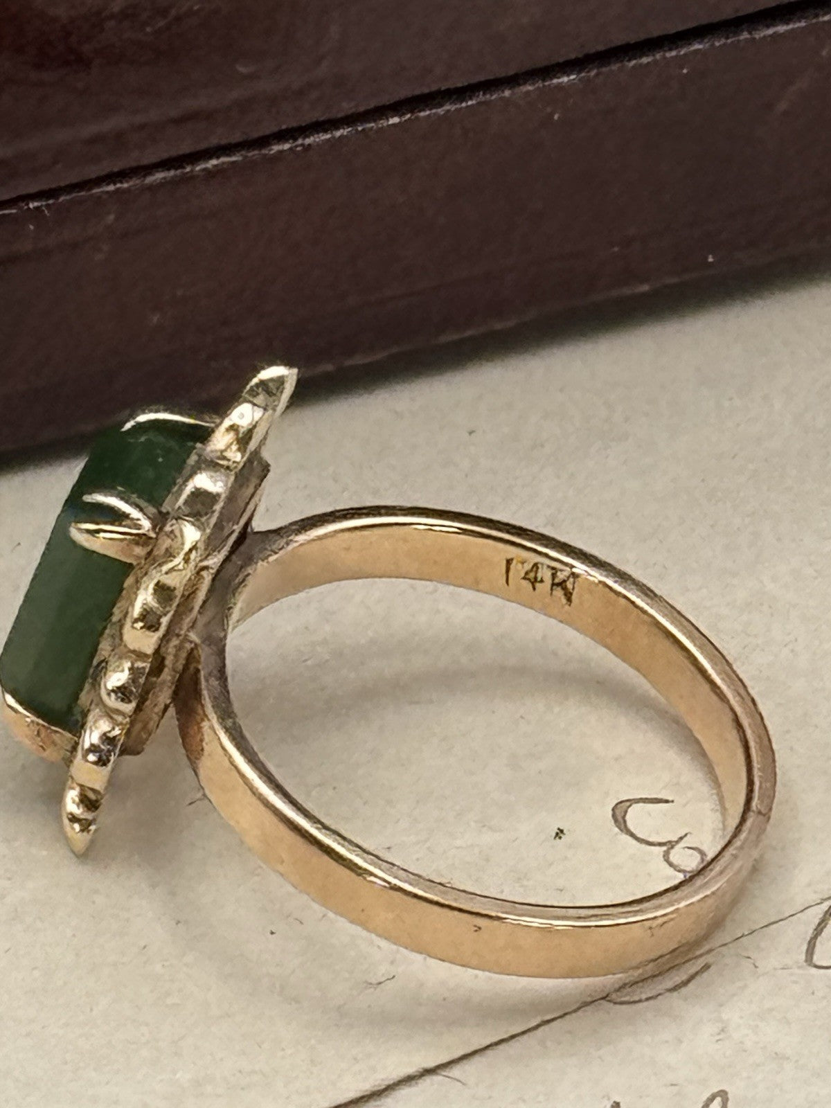 Vintage 14k Rose Gold Ring w/ Large Green Stone Size 6.25 ESTATE FIND