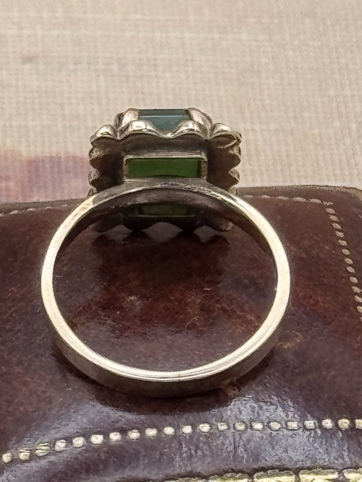 Vintage 14k Rose Gold Ring w/ Large Green Stone Size 6.25 ESTATE FIND