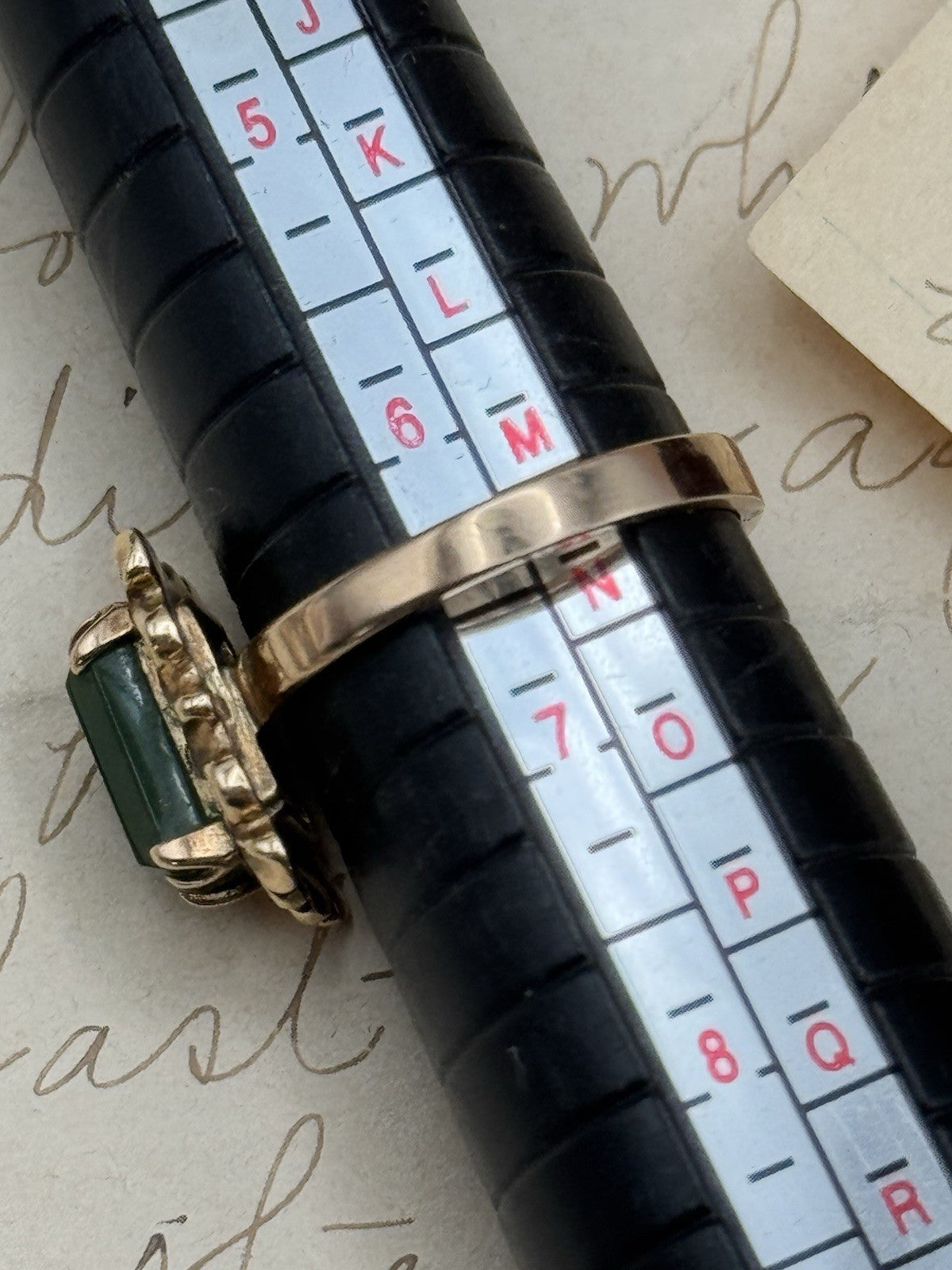 Vintage 14k Rose Gold Ring w/ Large Green Stone Size 6.25 ESTATE FIND