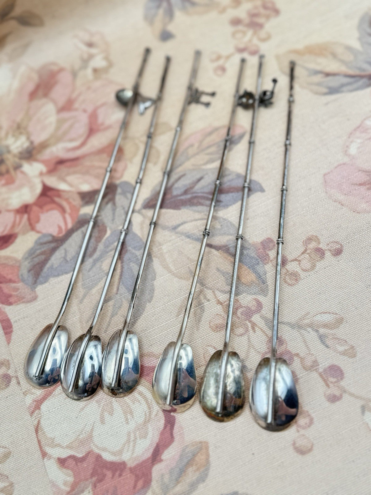 Japanese Iced Tea Sipper Spoons Set 6 Figural Charms Sterling Silver 950 Marked