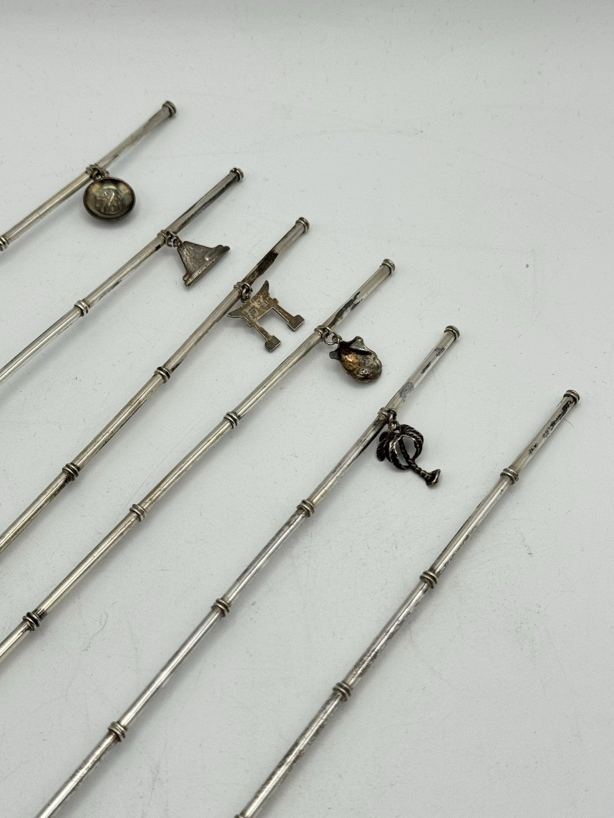 Japanese Iced Tea Sipper Spoons Set 6 Figural Charms Sterling Silver 950 Marked
