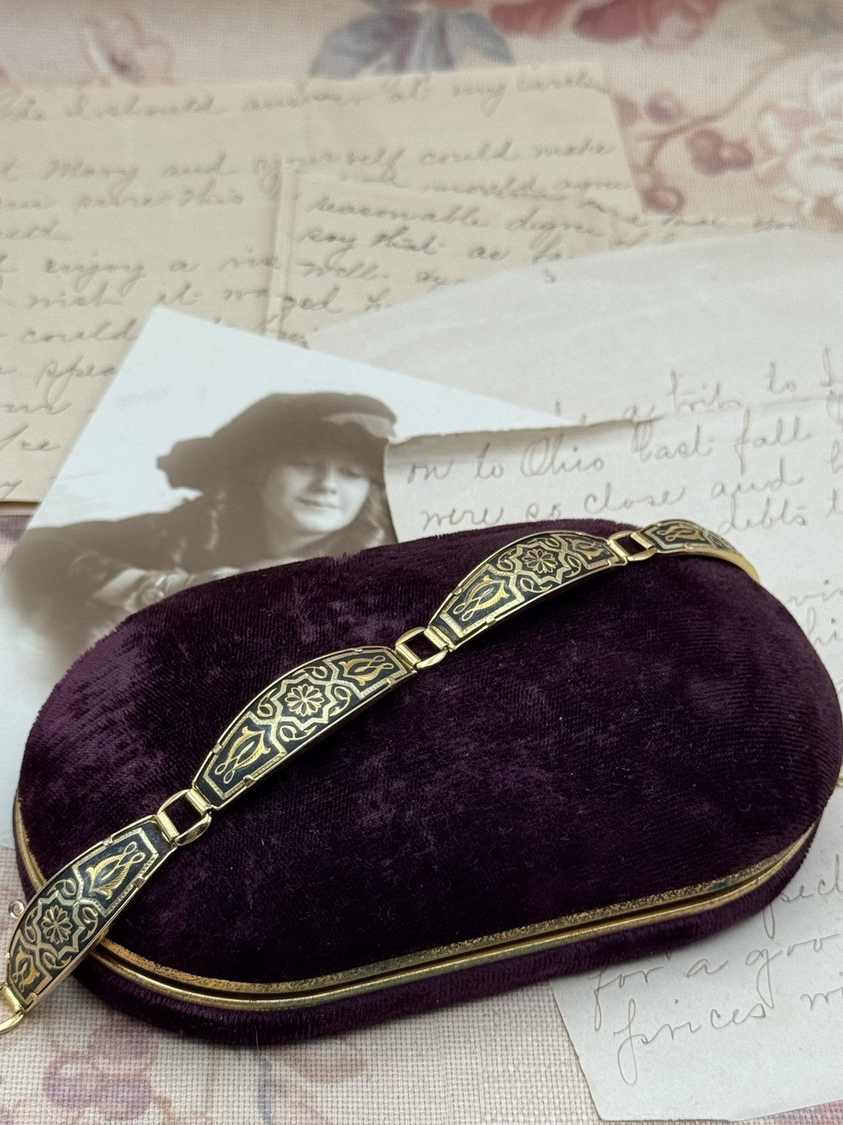 Vintage Damascene Bracelet Spanish Style 6.75”l ESTATE FIND