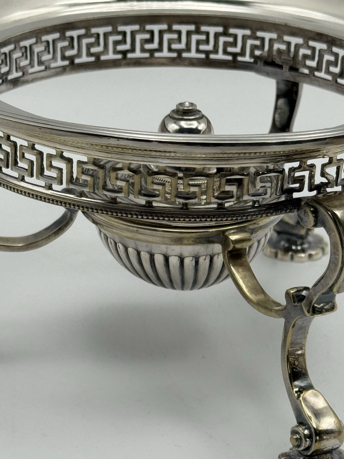 Edwardian Silverplate Teapot on Stand with Burner – Greek Key Design