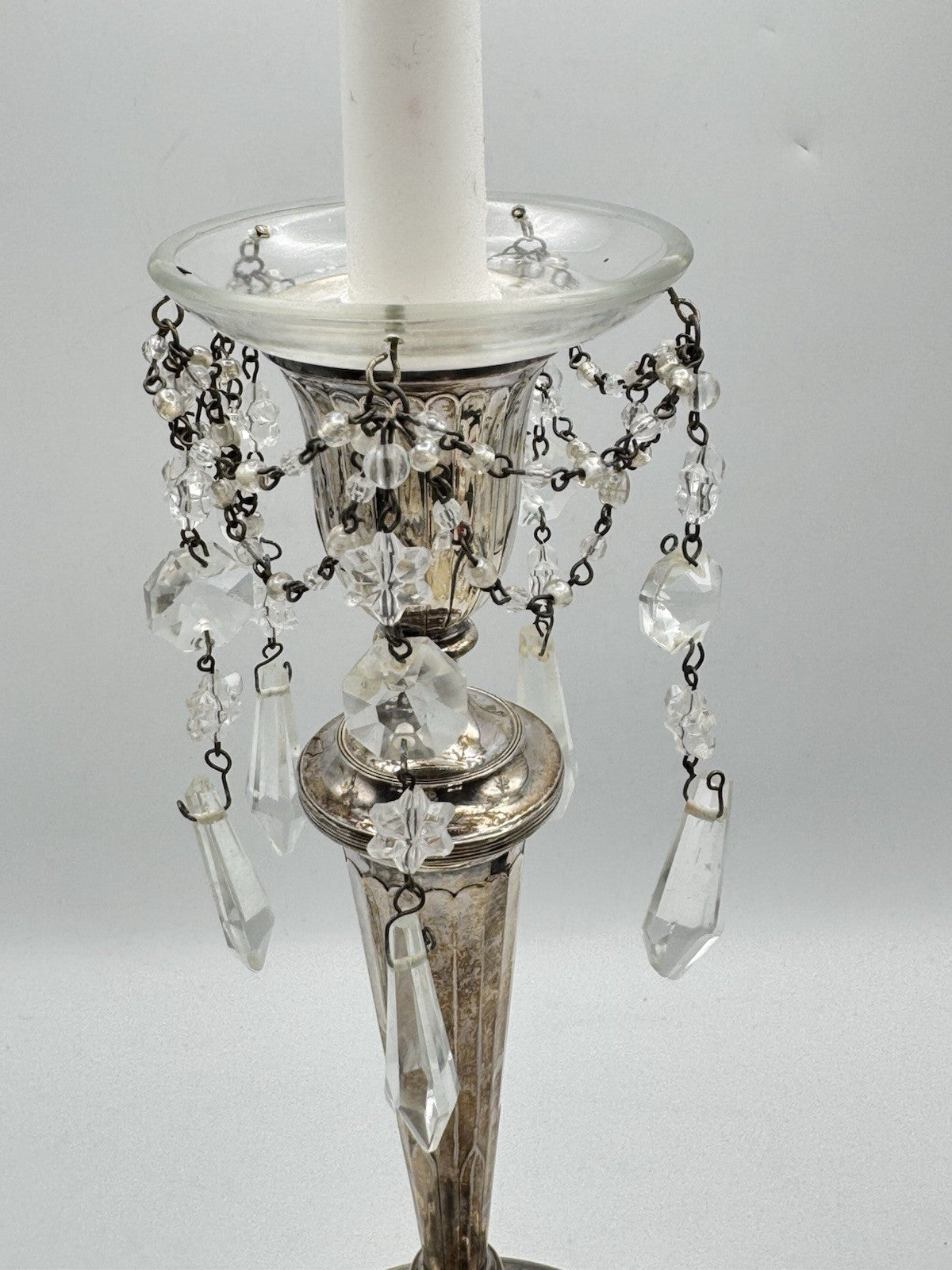2 Antique Style Crystal Bobeche Candle Drip Pans w/ Prisms 3” Diameter 4.75”