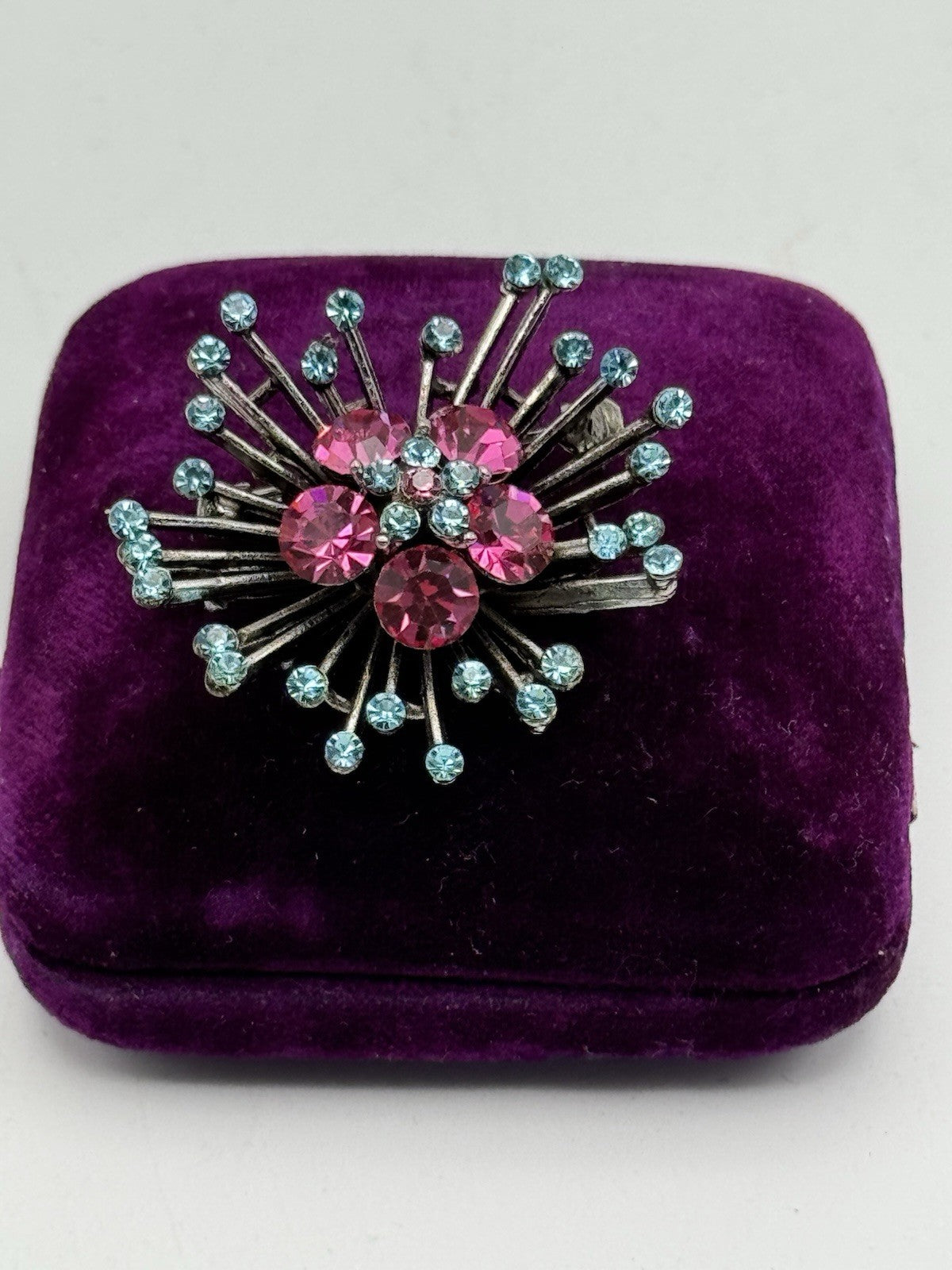 Vintage Sputnik Style Brooch Pink Ice Blue 1.46”