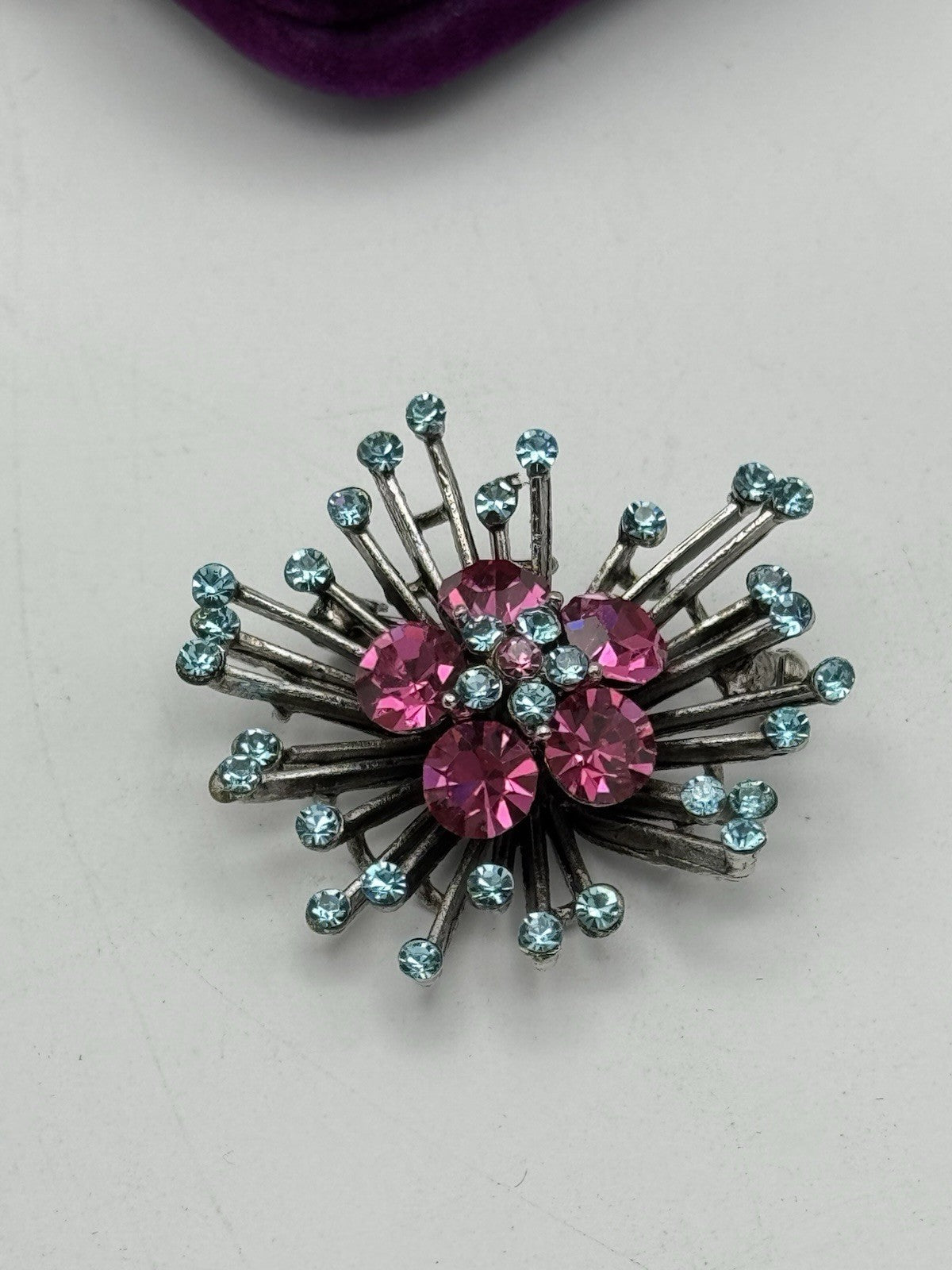 Vintage Sputnik Style Brooch Pink Ice Blue 1.46”