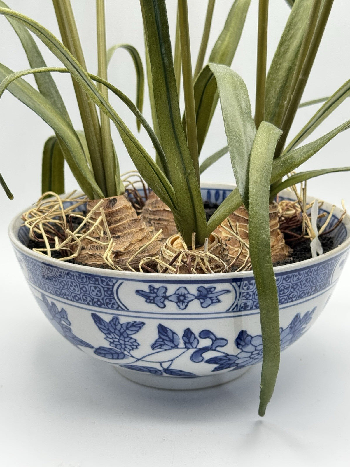 1 X Asian Artificial Narcissus Flower Arrangement 17” Tall Porcelain Bowl Decor