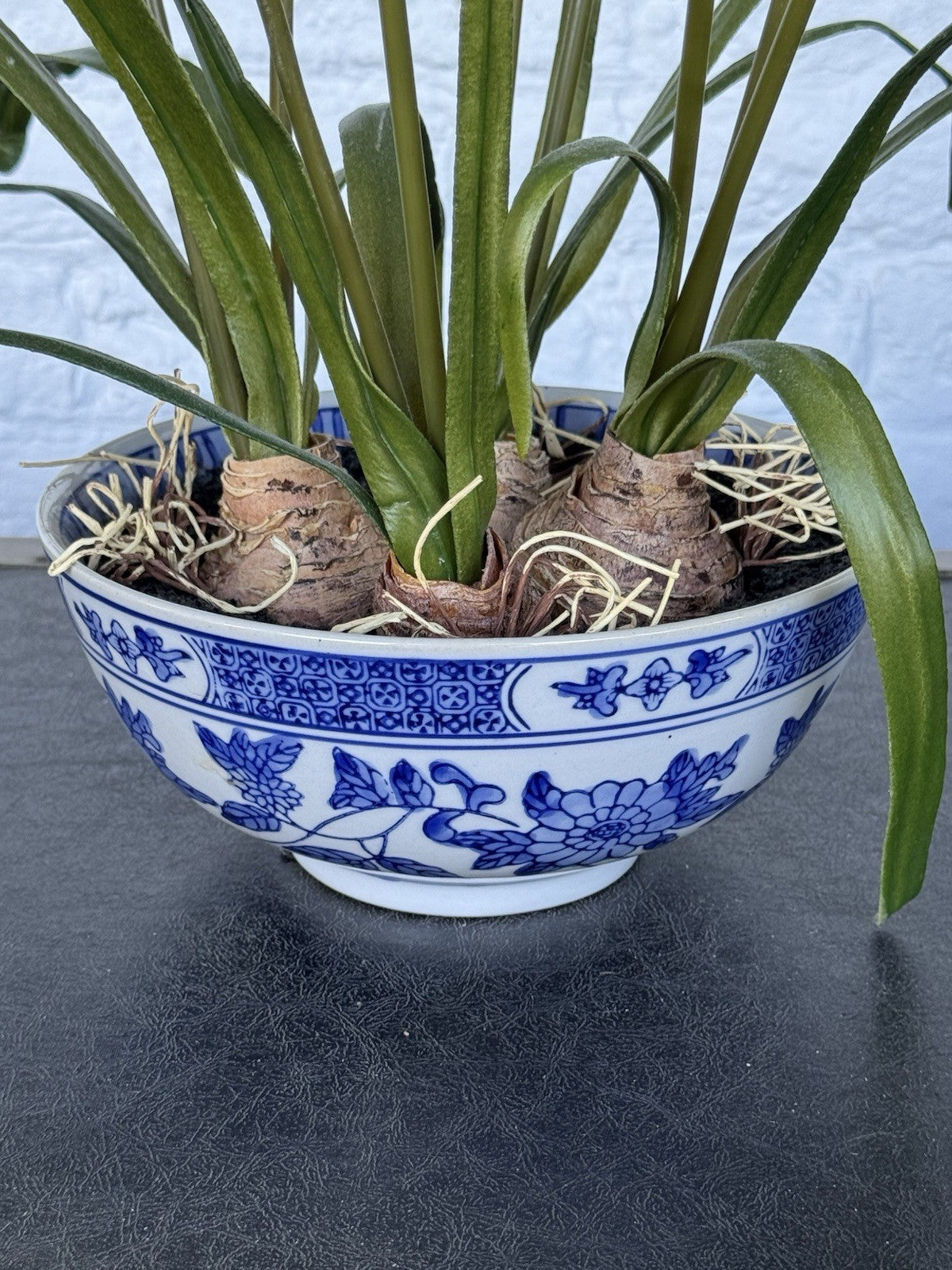 1 X Asian Artificial Narcissus Flower Arrangement 17” Tall Porcelain Bowl Decor