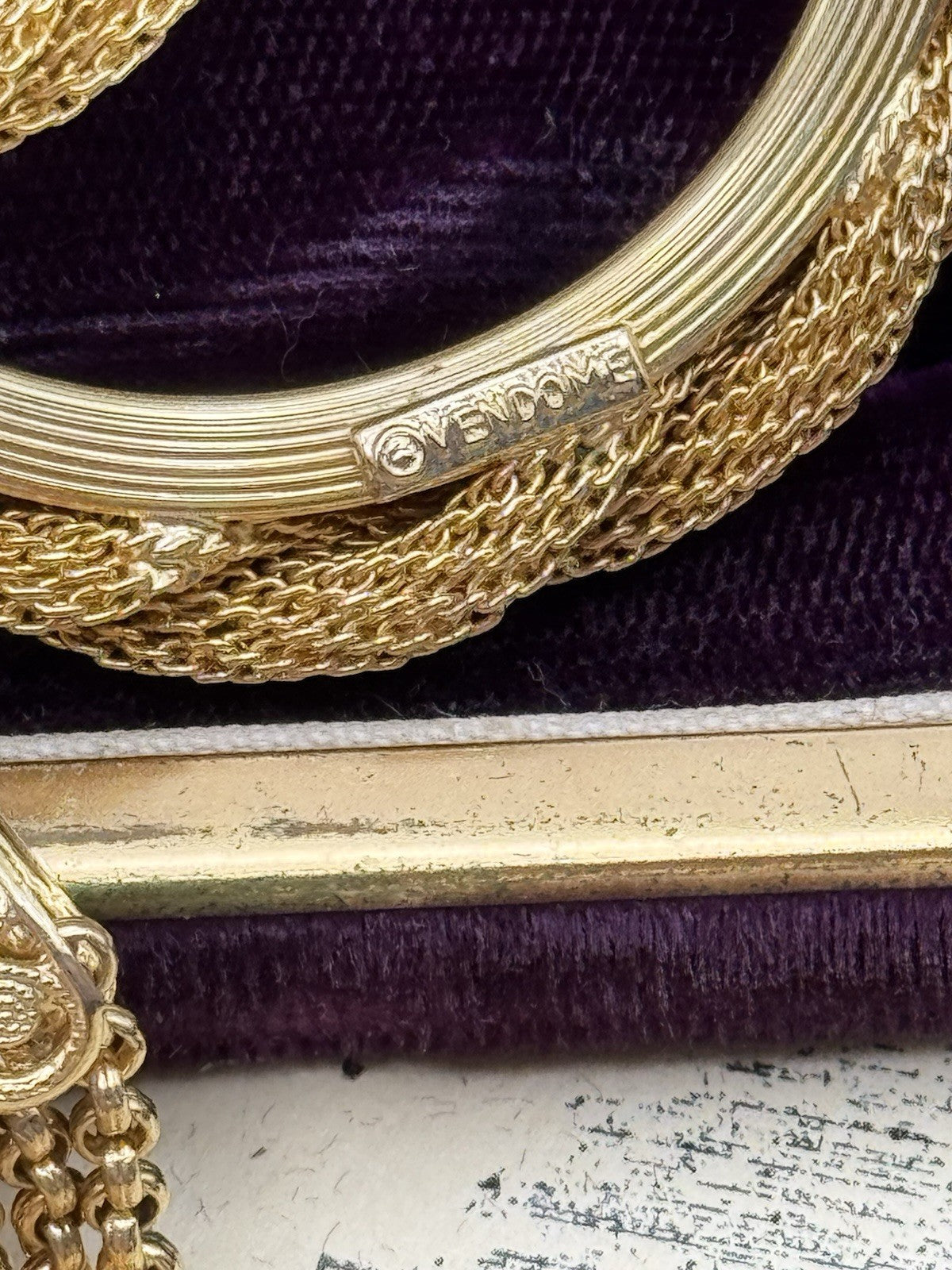Signed Vendome Brooch Gold-Tone Tassel Rhinestone Circle Chain Fringe Pin 5”