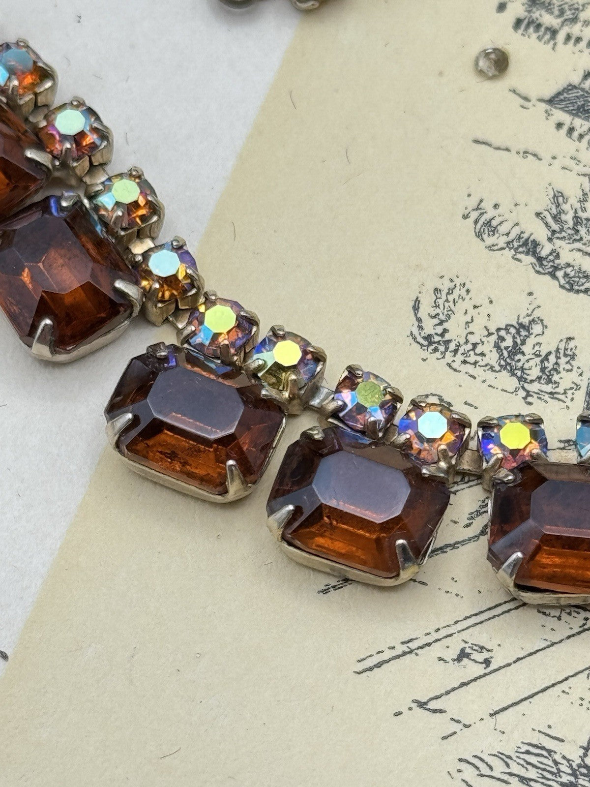 Juliana Style Whiskey Rhinestone Necklace & Brooch Set Aurora Borealis Accents