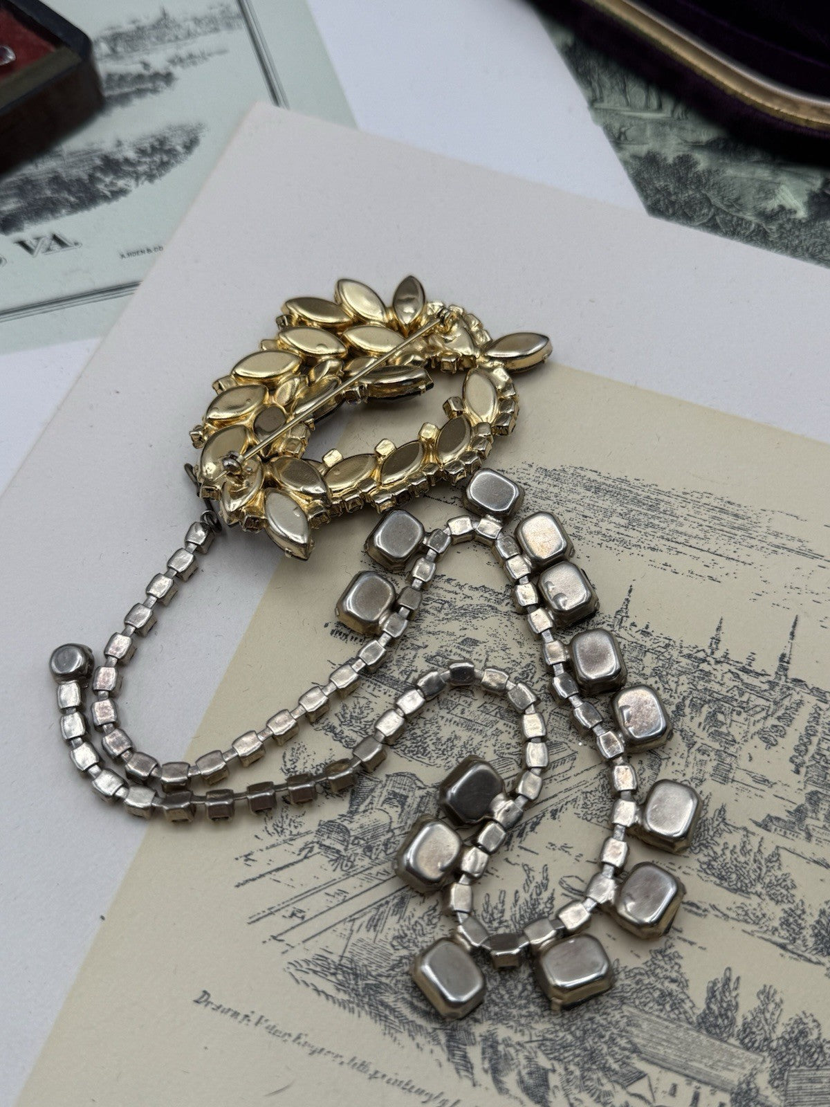 Juliana Style Whiskey Rhinestone Necklace & Brooch Set Aurora Borealis Accents