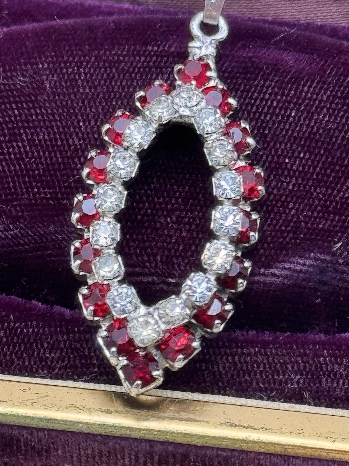 Vintage Dark Red & Crystal Rhinestone Pendant Necklace – Estate Find Ca. 18”l