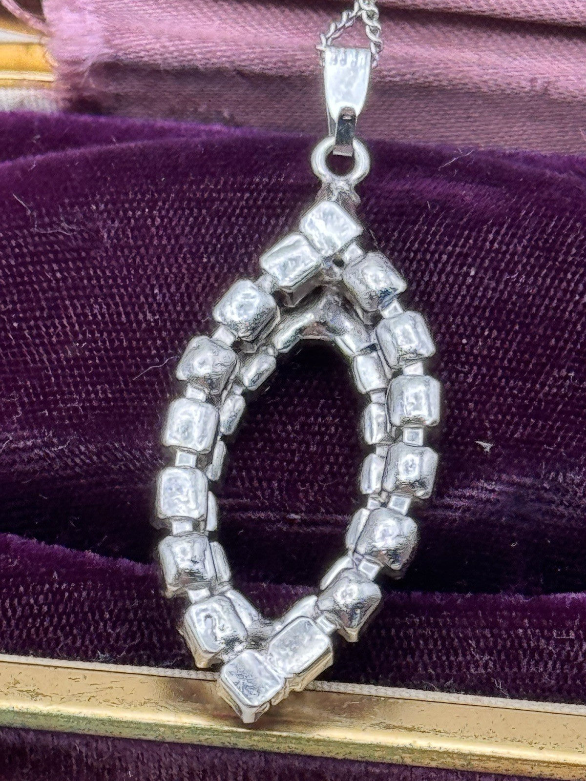 Vintage Dark Red & Crystal Rhinestone Pendant Necklace – Estate Find Ca. 18”l