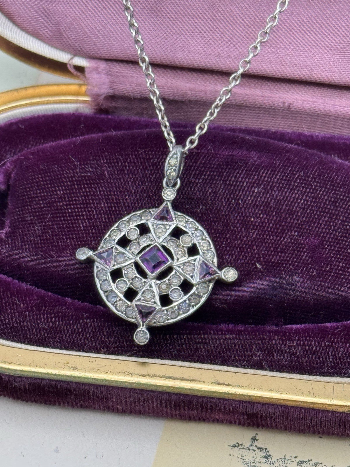 Antique Style 800 Silver & Purple Glass Pendant Necklace – 925 Chain