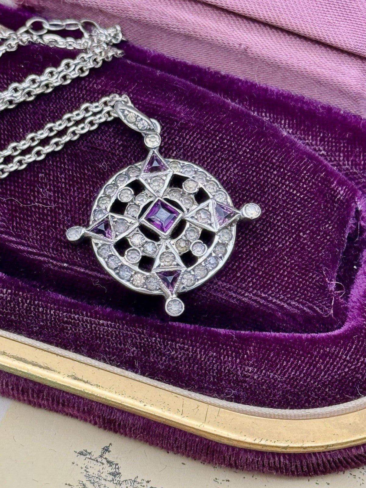 Antique Style 800 Silver & Purple Glass Pendant Necklace – 925 Chain