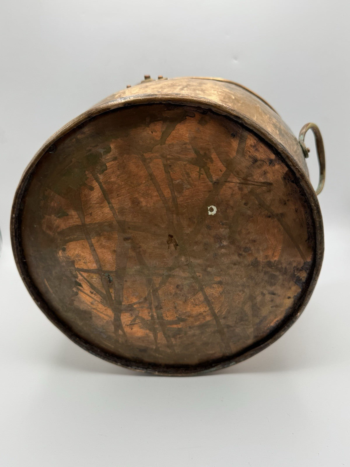 Antique English Copper Coal Scuttle Fireplace Log Bucket with Handle 15”
