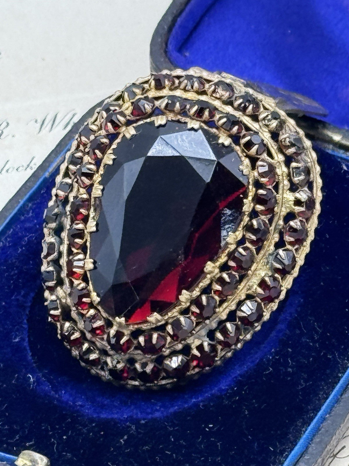 Art Deco Czech Glass Dress Clip Red Faceted Stone Signed Czechoslovakia