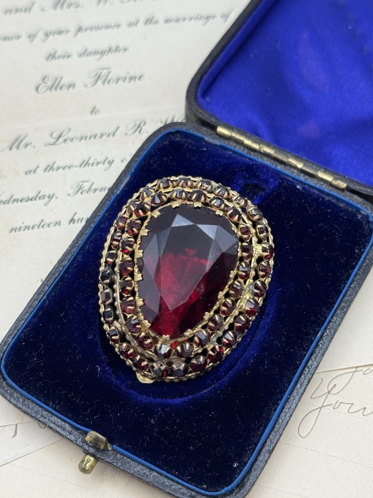 Art Deco Czech Glass Dress Clip Red Faceted Stone Signed Czechoslovakia