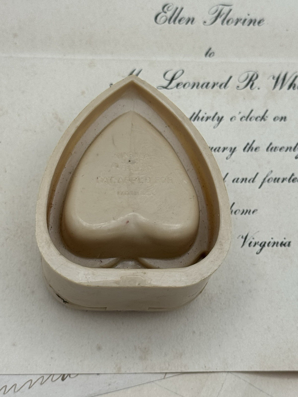 Vintage Heart Shaped Ring Box Velvet Interior Jewelry Presentation Case