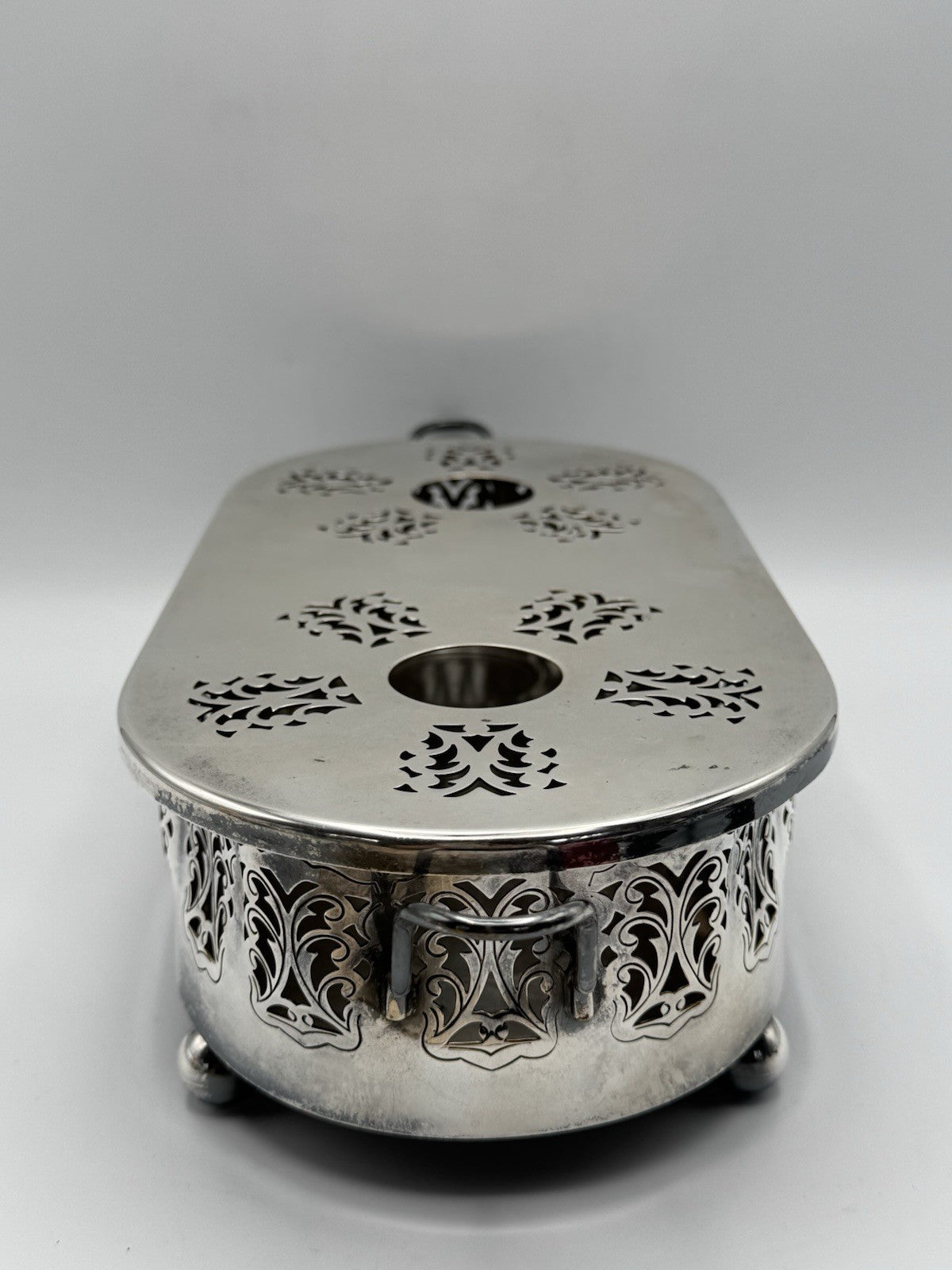 Vintage Silverplate Reticulated Food & Tea Warmer Stand with Handles 13.25” RARE