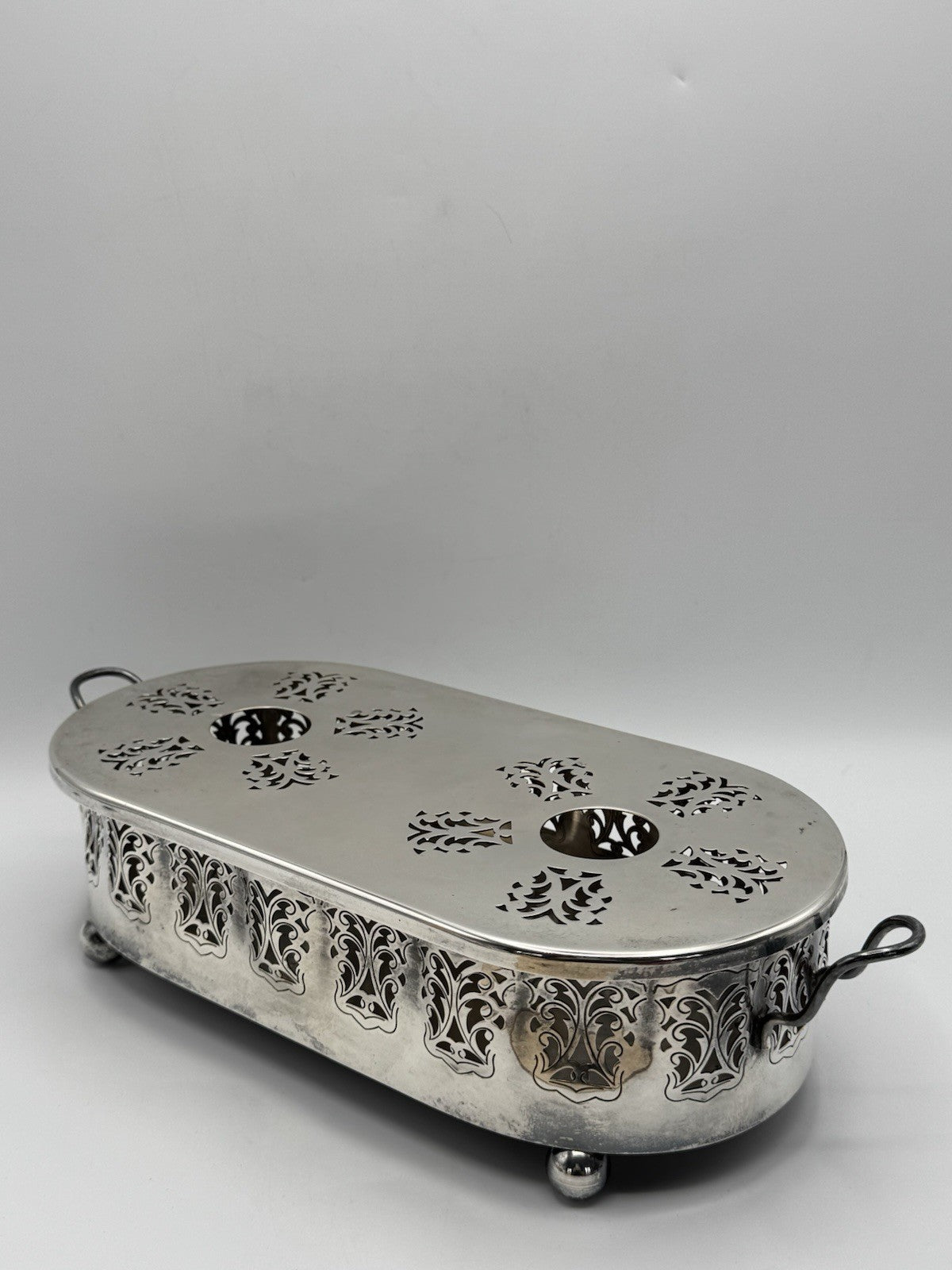 Vintage Silverplate Reticulated Food & Tea Warmer Stand with Handles 13.25” RARE