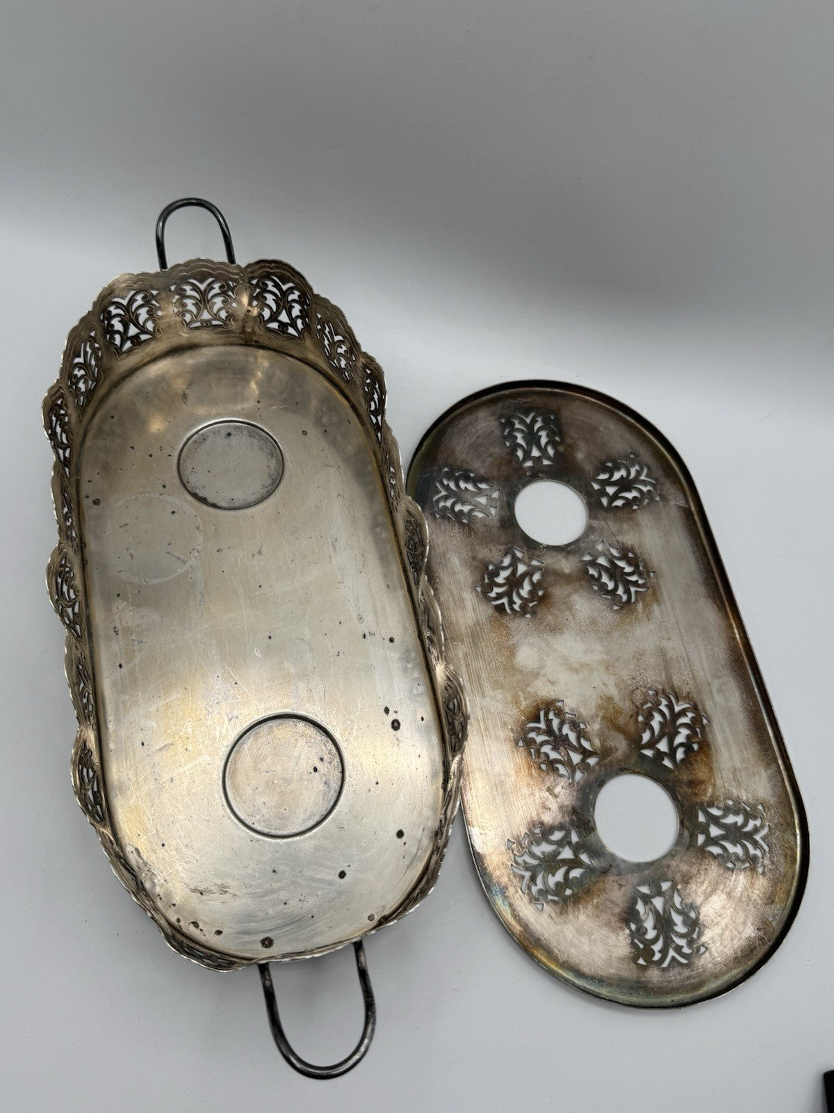 Vintage Silverplate Reticulated Food & Tea Warmer Stand with Handles 13.25” RARE