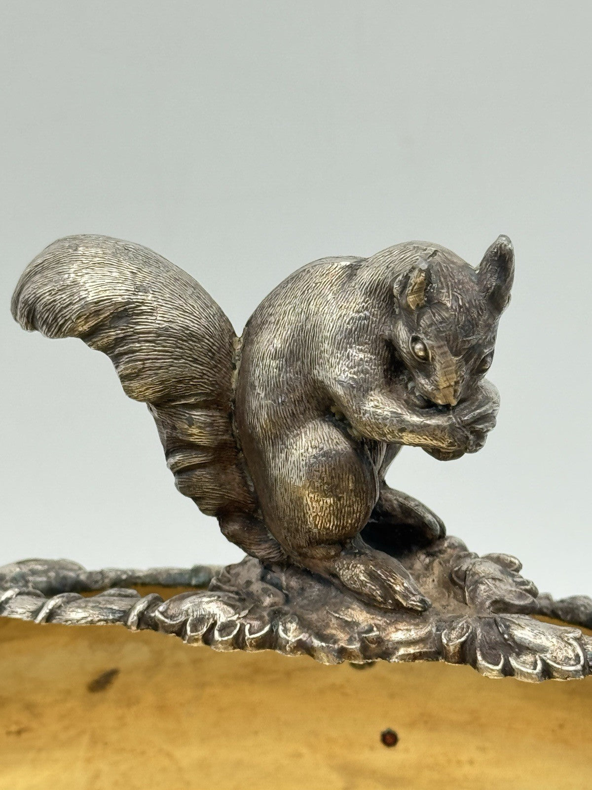 Antique FB Rogers Quadruple Silver Plate Nut Bowl Squirrel Finial Grapevine 8”d