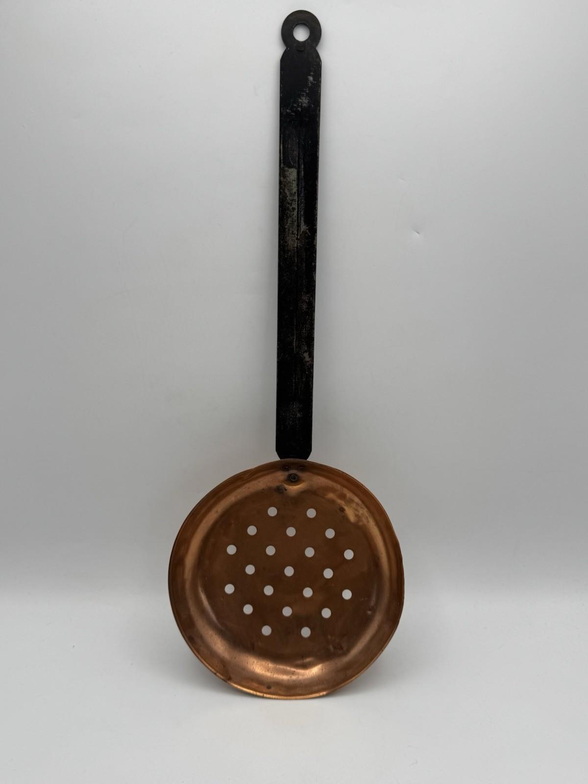 Antique Copper Skimmer Ladle with Iron Handle – Rustic Farmhouse Kitchen Tool