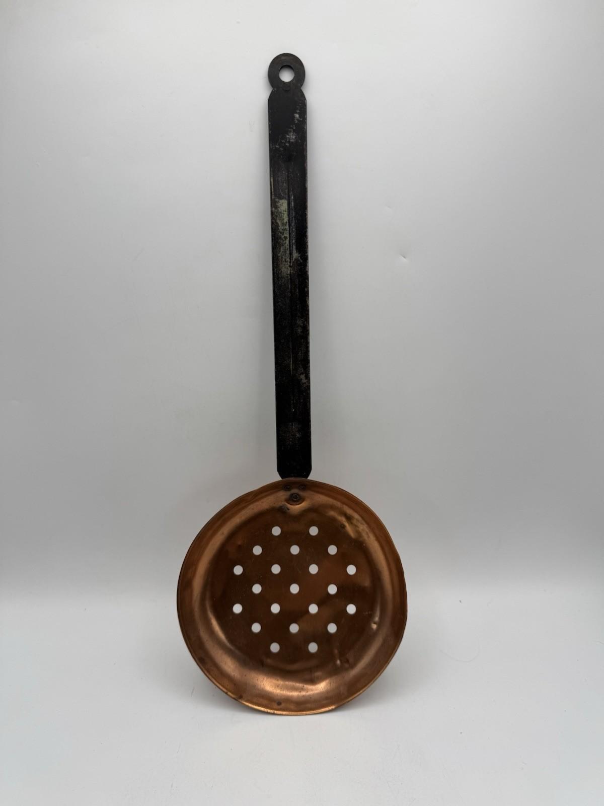 Antique Copper Skimmer Ladle with Iron Handle – Rustic Farmhouse Kitchen Tool