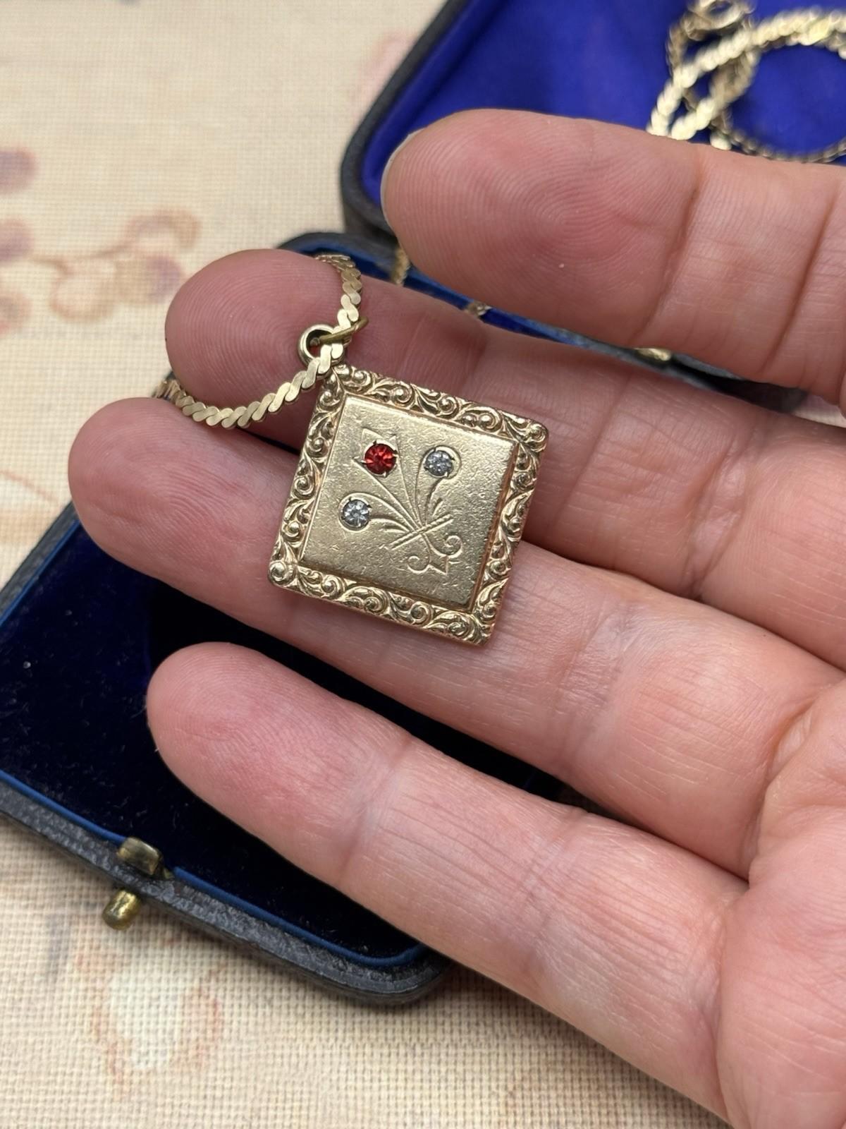 Antique Gold Filled Fob Pendant Necklace w/ Vintage Chain 23” C.1900s