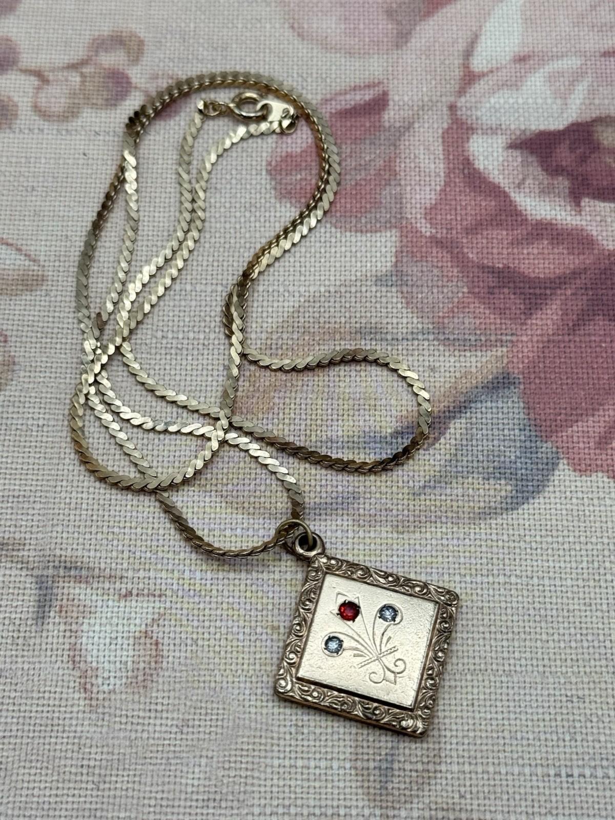 Antique Gold Filled Fob Pendant Necklace w/ Vintage Chain 23” C.1900s