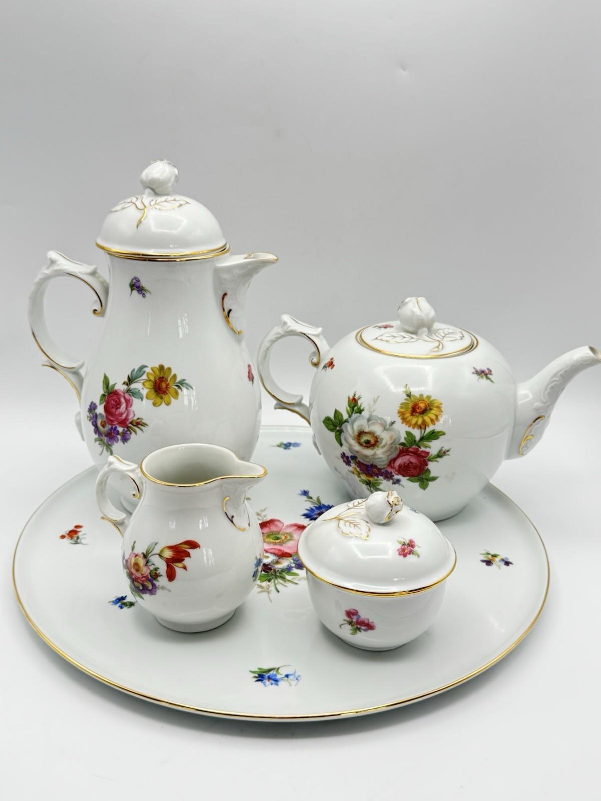 Fürstenberg Dresden Floral Porcelain 5 Piece Tea Coffee Set Tray Germany Vintage