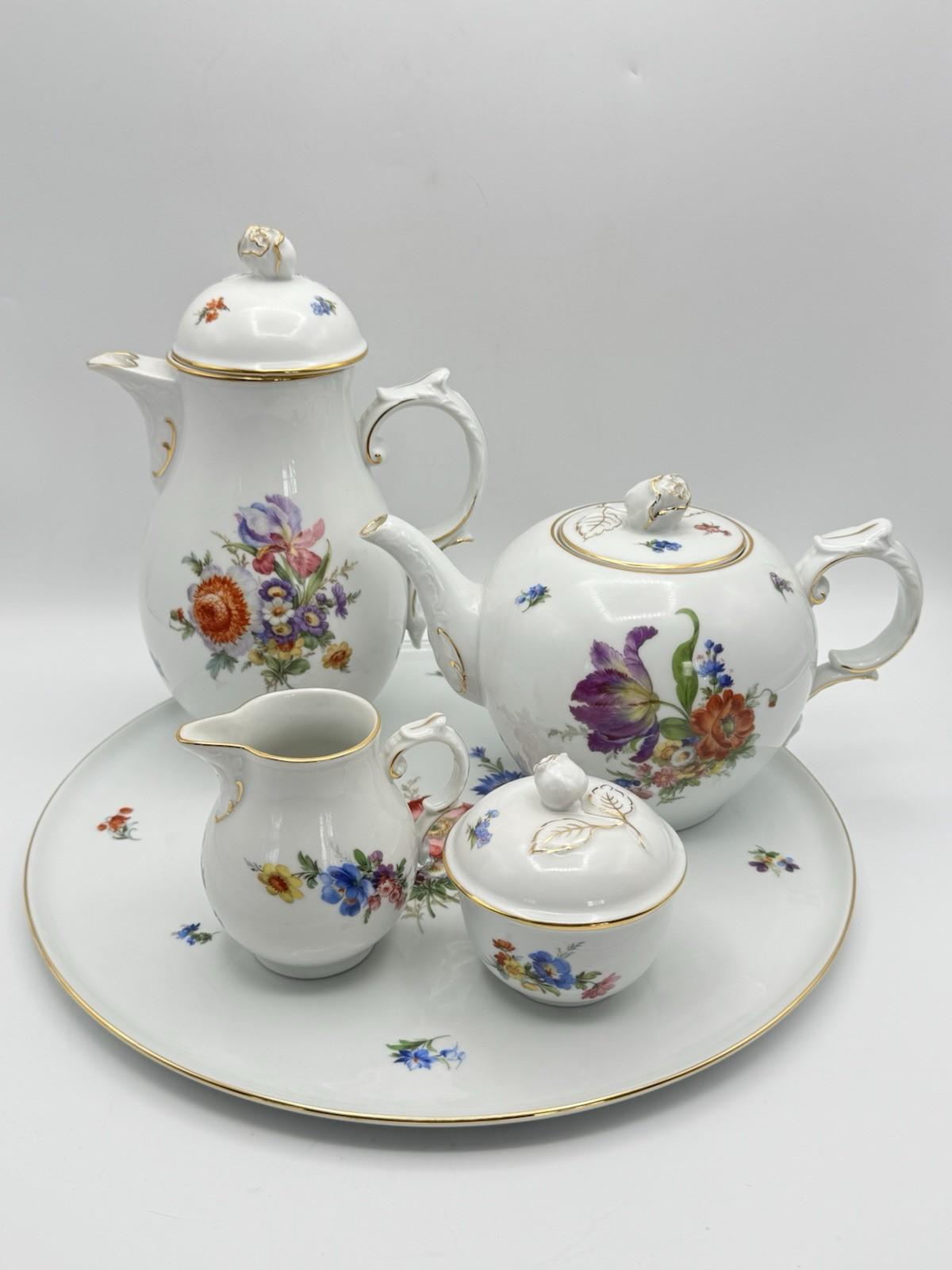 Fürstenberg Dresden Floral Porcelain 5 Piece Tea Coffee Set Tray Germany Vintage