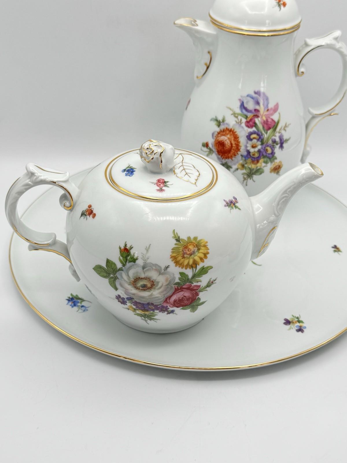 Fürstenberg Dresden Floral Porcelain 5 Piece Tea Coffee Set Tray Germany Vintage