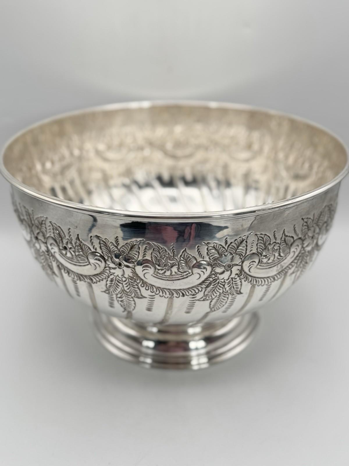 Vintage IFS Sheffield Silver Plate Hand Chased Punchbowl – Made in England